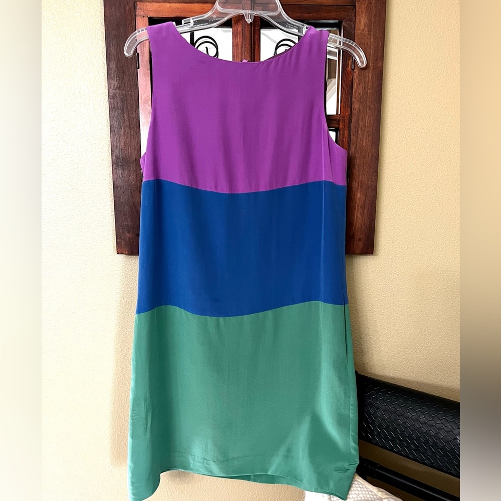 Broadway & Broome Silk Sheath Dress Lined Sleeveless Purple/Blue/Green